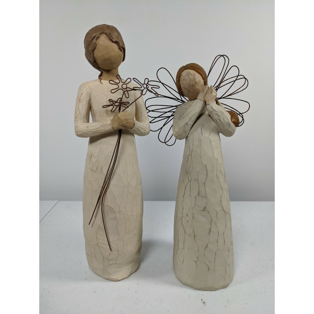 Willow Tree Set of 2 Angel Of Joy & Grateful Demdaco Sue Lordi 2000 8" Figurine